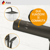 Colonna doccia con miscelatore termostatico, doccino rotondo 230x108mm con 3 modalità di getti, nero