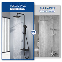 colonna doccia rotonda completo di miscelatore termostatico cilindro, soffione quadrato 20x20cm, nero