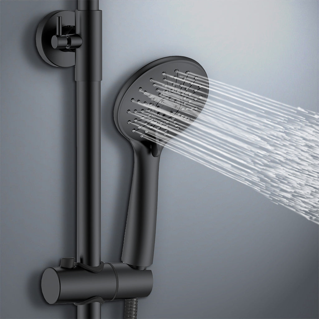 colonna doccia rotonda completo di miscelatore termostatico cilindro, soffione quadrato 20x20cm, nero