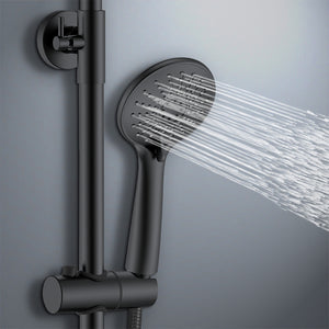 colonna doccia rotonda completo di miscelatore termostatico cilindro, soffione quadrato 20x20cm, nero