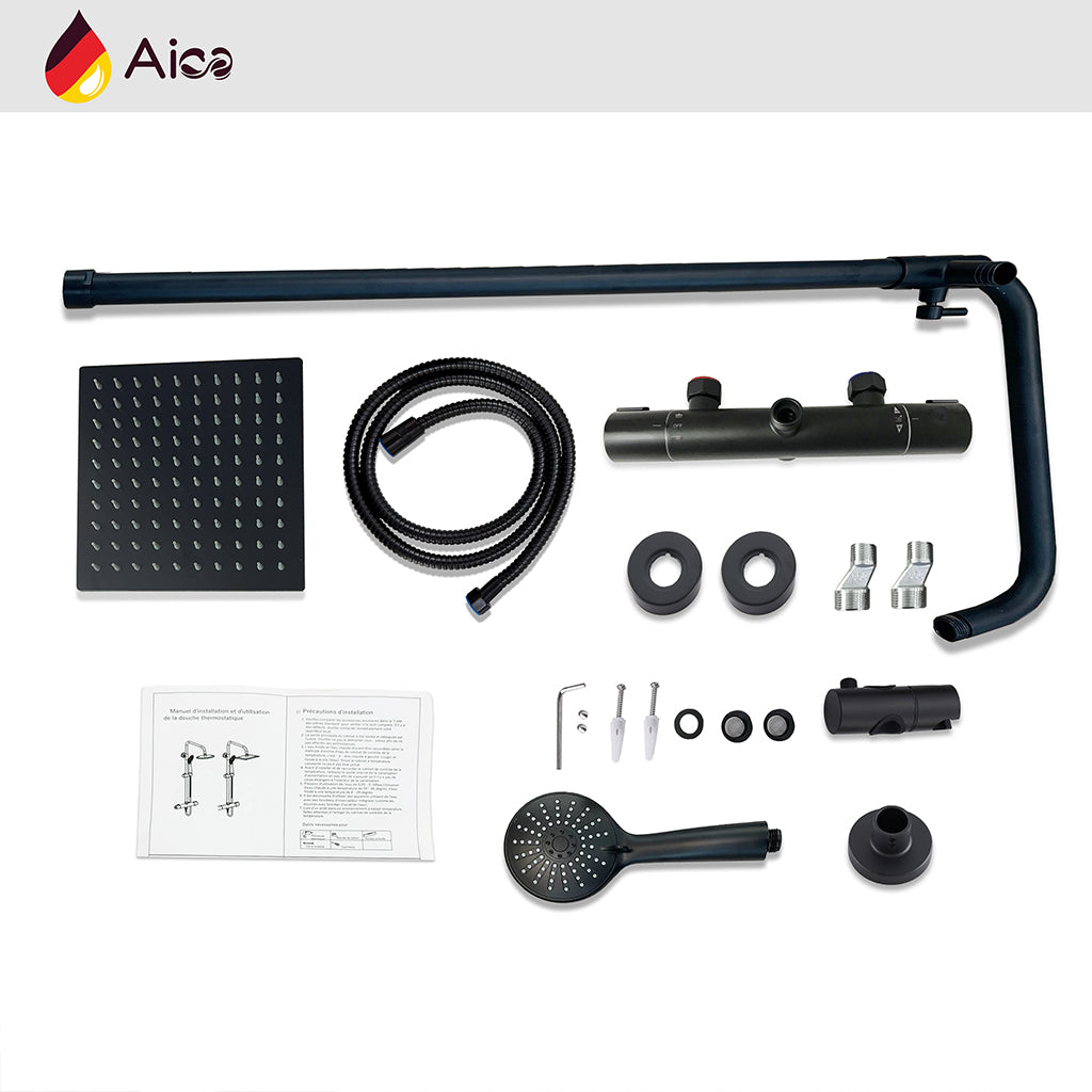 Colonna doccia con miscelatore termostatico, doccino rotondo 230x108mm con 3 modalità di getti, nero