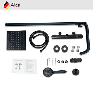 Colonna doccia con miscelatore termostatico, doccino rotondo 230x108mm con 3 modalità di getti, nero