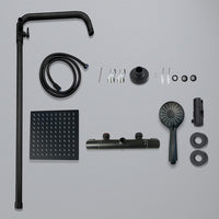 colonna doccia rotonda completo di miscelatore termostatico cilindro, soffione quadrato 20x20cm, nero