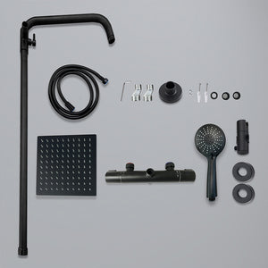 colonna doccia rotonda completo di miscelatore termostatico cilindro, soffione quadrato 20x20cm, nero