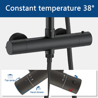 AICA Set Doccia Completo Nero con Soffione Quadrato, Doccetta, Rubinetto e Saliscendi Tondi, Miscelatore Termostatico Doccia