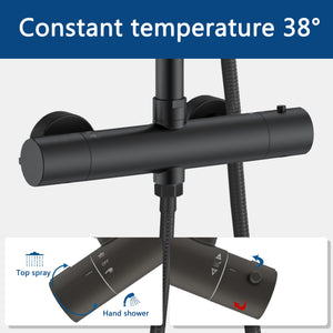 AICA Set Doccia Completo Nero con Soffione Quadrato, Doccetta, Rubinetto e Saliscendi Tondi, Miscelatore Termostatico Doccia