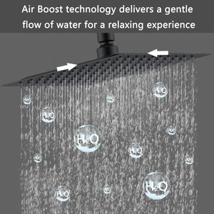 AICA Colonna doccia a ponte con soffione quadrato 20x20cm, sistema doccia con miscelatore, nero opaco