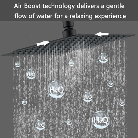 AICA Colonna doccia a ponte con soffione quadrato 20x20cm, sistema doccia con miscelatore, nero opaco