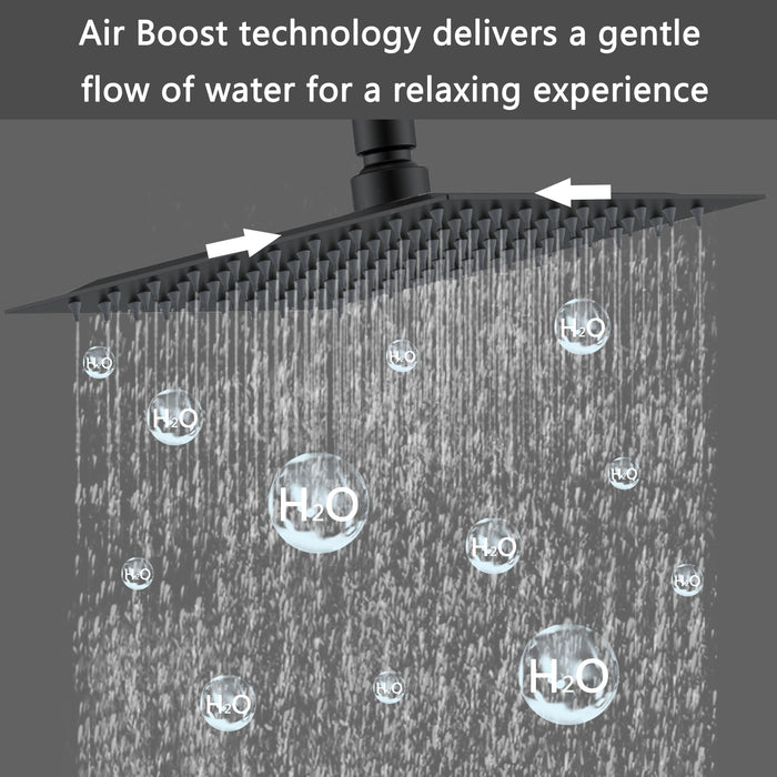 AICA Colonna doccia a ponte con soffione quadrato 20x20cm, sistema doccia con miscelatore, nero opaco