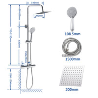 Colonna doccia con miscelatore, kit completo di doccia a pioggia, soffione doccia 20 x20 cm e doccetta 3 getti, asta doccia, cromato