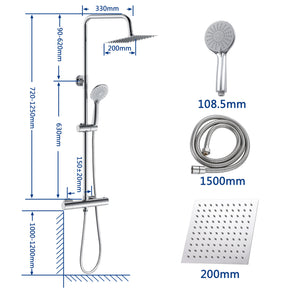 Colonna doccia con miscelatore, kit completo di doccia a pioggia, soffione doccia 20 x20 cm e doccetta 3 getti, asta doccia, cromato