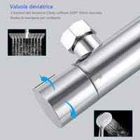 Colonna doccia con miscelatore, kit completo di doccia a pioggia, soffione doccia 20 x20 cm e doccetta 3 getti, asta doccia, cromato