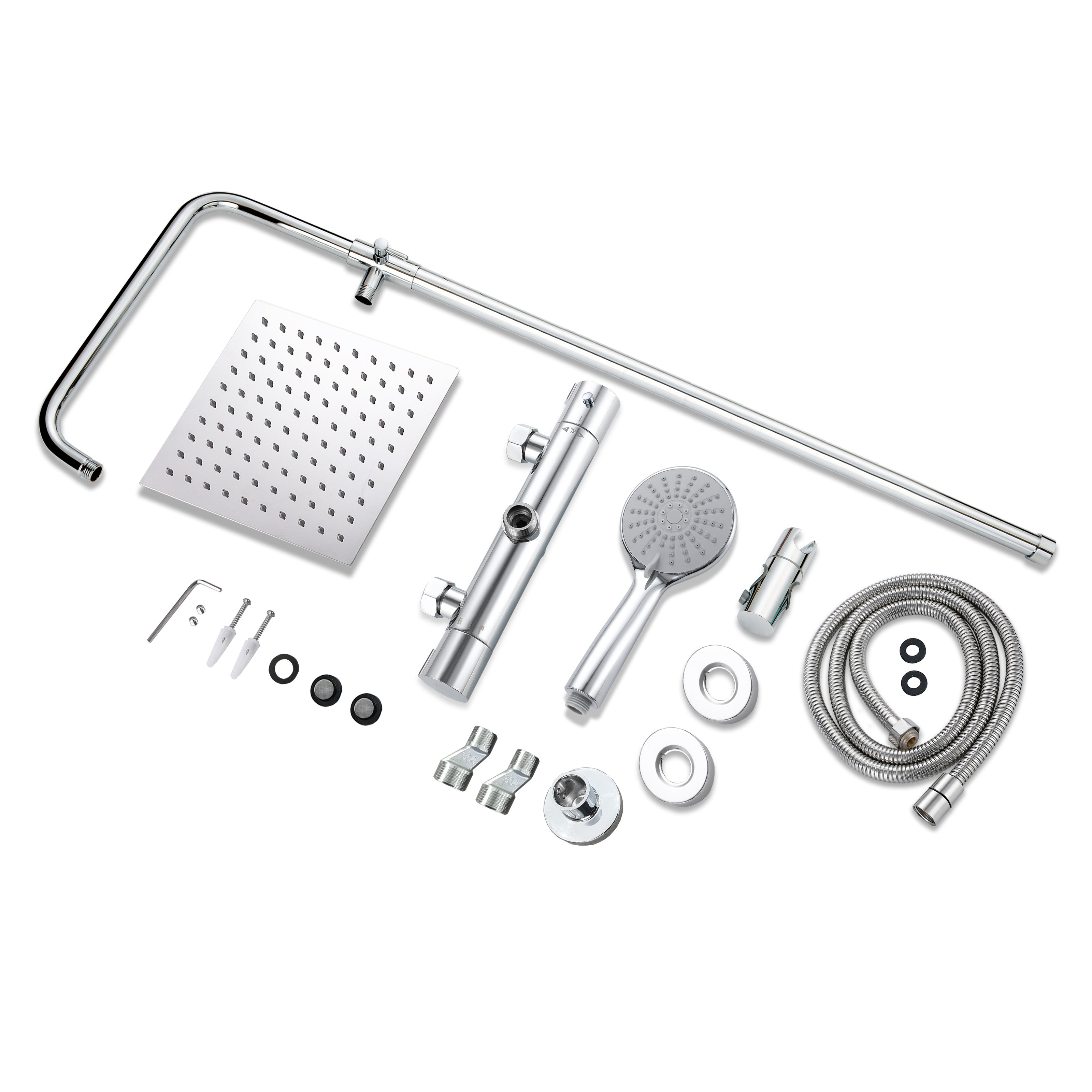 Colonna doccia con miscelatore, kit completo di doccia a pioggia, soffione doccia 20 x20 cm e doccetta 3 getti, asta doccia, cromato