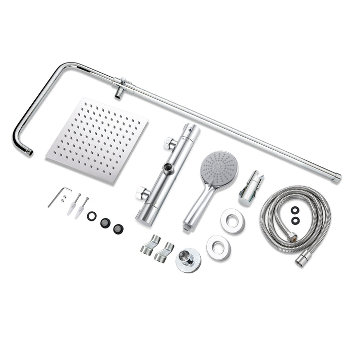 Colonna doccia con miscelatore, kit completo di doccia a pioggia, soffione doccia 20 x20 cm e doccetta 3 getti, asta doccia, cromato