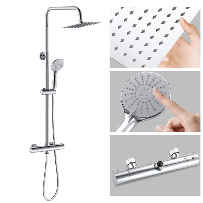 AICA Colonna doccia idromassaggio con doccetta a 3 getti, miscelatore doccia termostatico con rubinetto rotondo, cromo