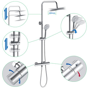 Colonna doccia con miscelatore, kit completo di doccia a pioggia, soffione doccia 20 x20 cm e doccetta 3 getti, asta doccia, cromato
