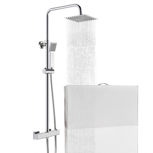 Colonna doccia con miscelatore termostatico, saliscendi doccia tondo regolabile 75-125cm, cromo