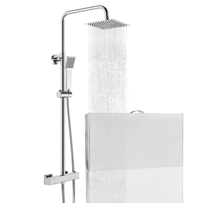 Colonna doccia con miscelatore termostatico, saliscendi doccia tondo regolabile 75-125cm, cromo