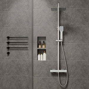 Colonne doccia cromo, soffione doccia quadrato 20x20cm acciaio inox, saliscendi doccia tondo regolabile 75-125cm