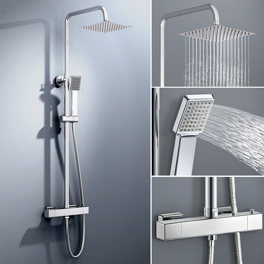 AICA ITALY Sistema Doccia con Miscelatore Termostatico a 38℃, Colonna Doccia Quadrato in Acciaio Inox Altezza Regolabile 85-125cm Cromo