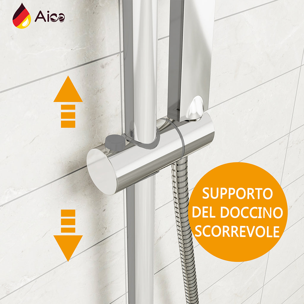 Colonna doccia con miscelatore termostatico, saliscendi doccia tondo regolabile 75-125cm, cromo