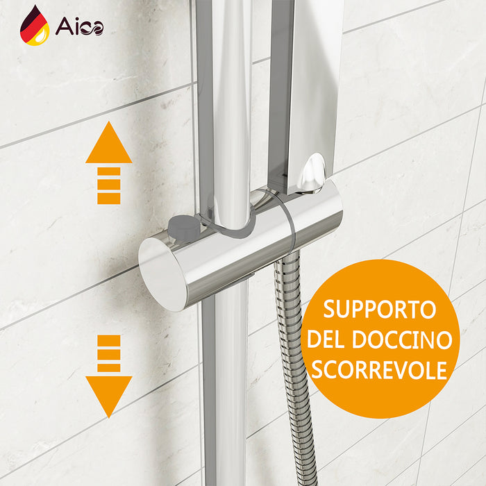 Colonna doccia con miscelatore termostatico, saliscendi doccia tondo regolabile 75-125cm, cromo