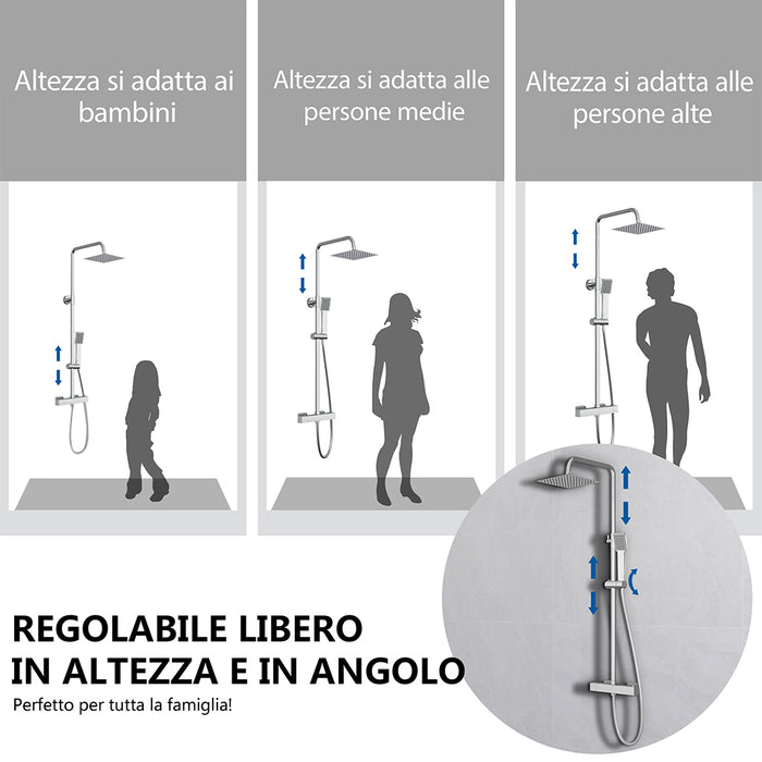 AICA Colonna Doccia con Miscelatore Termostatico, Set Doccia con Soffione a 20cm Pioggia e 40x280mm Rubinetto Cromo