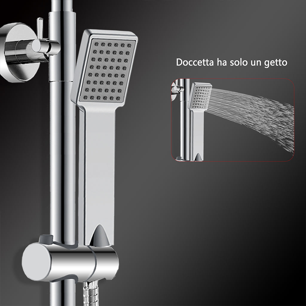 Colonne doccia cromo, soffione doccia quadrato 20x20cm acciaio inox, saliscendi doccia tondo regolabile 75-125cm