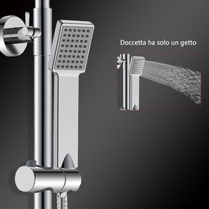 Colonne doccia cromo, soffione doccia quadrato 20x20cm acciaio inox, saliscendi doccia tondo regolabile 75-125cm