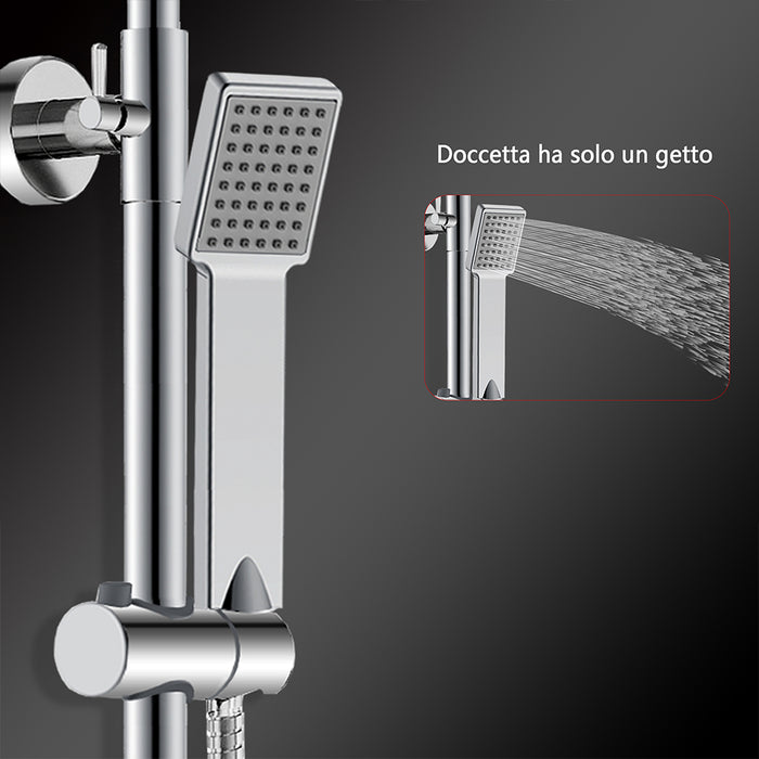 Colonne doccia cromo, soffione doccia quadrato 20x20cm acciaio inox, saliscendi doccia tondo regolabile 75-125cm