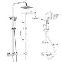 Colonna doccia con miscelatore termostatico, saliscendi doccia tondo regolabile 75-125cm, cromo