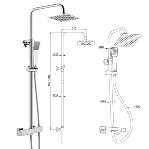 Colonna doccia con miscelatore termostatico, saliscendi doccia tondo regolabile 75-125cm, cromo