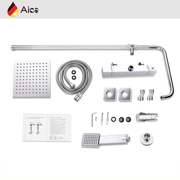 Colonna doccia con miscelatore termostatico, saliscendi doccia tondo regolabile 75-125cm, cromo