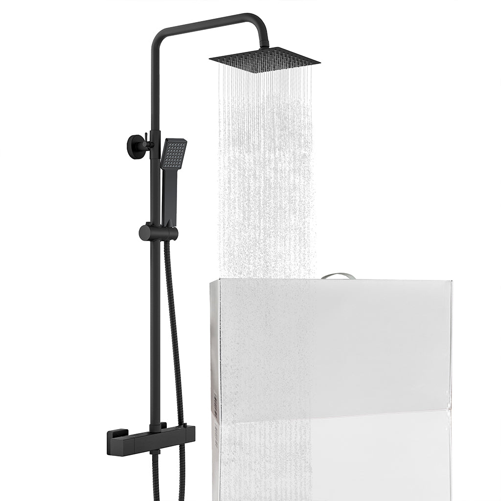 Colonna doccia con miscelatore termostatico, saliscendi doccia tondo regolabile 75-125cm, nero