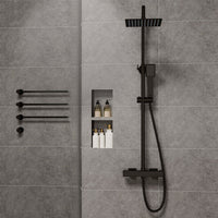 Colonne doccia nero, soffione doccia quadrato 20x20cm acciaio inox, saliscendi doccia tondo regolabile 75-125cm