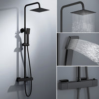 colonna doccia rotonda completo di miscelatore termostatico rettangolo, soffione quadrato 20x20cm, nero