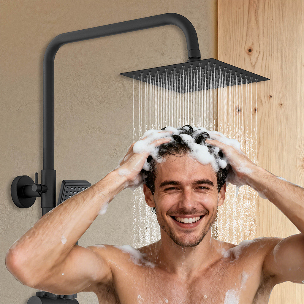 Colonna doccia con miscelatore termostatico, saliscendi doccia tondo regolabile 75-125cm, nero