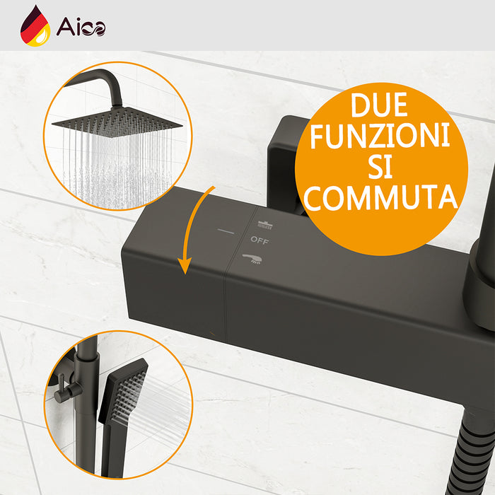 Colonna doccia con miscelatore termostatico, saliscendi doccia tondo regolabile 75-125cm, nero