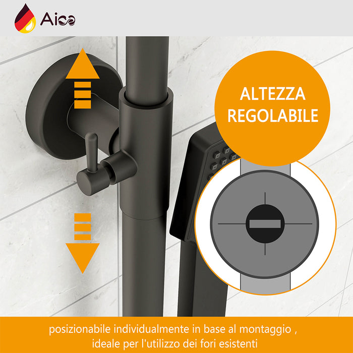 Colonna doccia con miscelatore termostatico, saliscendi doccia tondo regolabile 75-125cm, nero