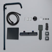 colonna doccia rotonda completo di miscelatore termostatico rettangolo, soffione quadrato 20x20cm, nero