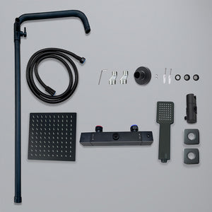 colonna doccia rotonda completo di miscelatore termostatico rettangolo, soffione quadrato 20x20cm, nero