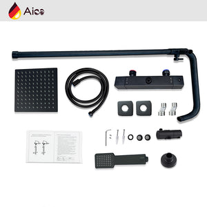 Colonna doccia con miscelatore termostatico, saliscendi doccia tondo regolabile 75-125cm, nero