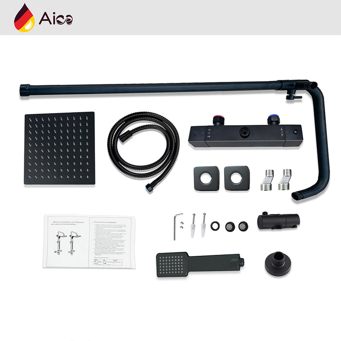 Colonna doccia con miscelatore termostatico, saliscendi doccia tondo regolabile 75-125cm, nero