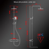 Colonne doccia cromo, soffione doccia quadrato 20x20cm acciaio inox, saliscendi doccia tondo regolabile 75-125cm