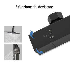 AICA Colonna Doccia con Miscelatore Termostatico, Rubinetto Doccia 28x4cm, Soffione Doccia in Acciaio Inox 20x20cm Nero