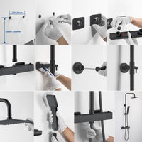 Kit Doccia con Soffione 20x20cm in Acciaio Inox e Cool-touch rubinetto, Miscelatore Termostatico Doccia Antiscotto, Nero