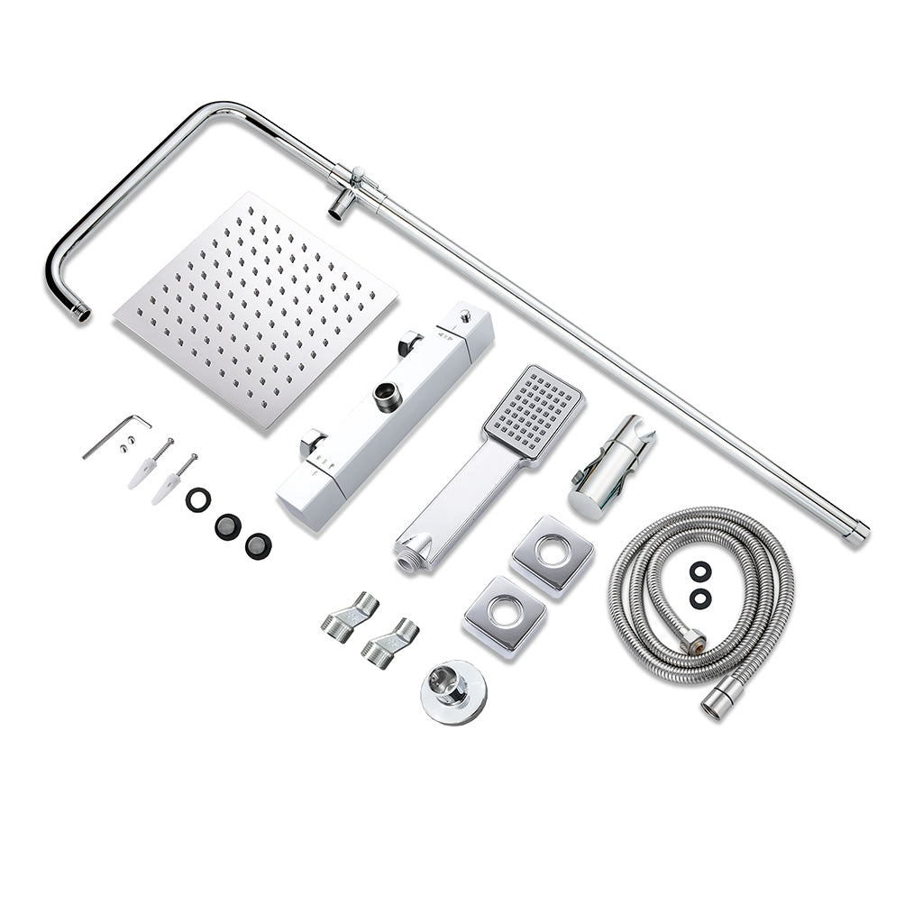 AICA Colonna Doccia con Miscelatore Termostatico, Rubinetto Doccia 28x4cm, Soffione Doccia in Acciaio Inox 20x20cm Cromo