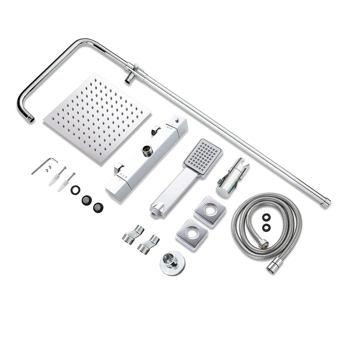 AICA Colonna Doccia con Miscelatore Termostatico, Rubinetto Doccia 28x4cm, Soffione Doccia in Acciaio Inox 20x20cm Cromo