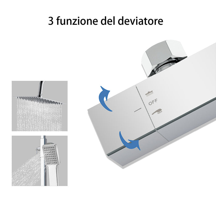 AICA Colonna Doccia con Miscelatore Termostatico, Rubinetto Doccia 28x4cm, Soffione Doccia in Acciaio Inox 20x20cm Cromo