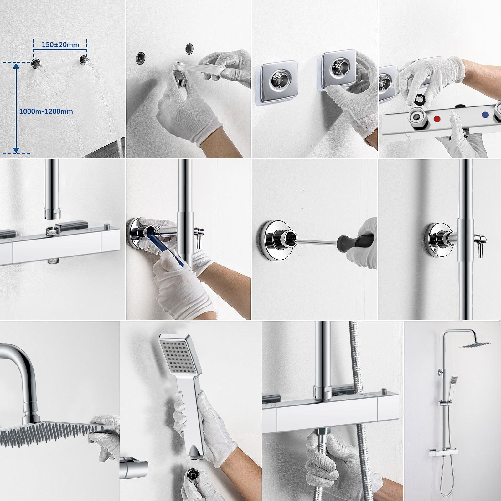 AICA Colonna Doccia con Miscelatore Termostatico, Rubinetto Doccia 28x4cm, Soffione Doccia in Acciaio Inox 20x20cm Cromo